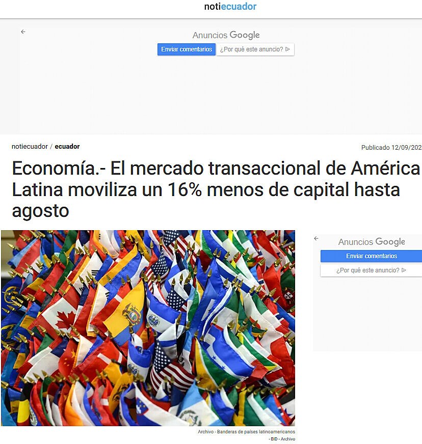 Economa.- El mercado transaccional de Amrica Latina moviliza un 16% menos de capital hasta agosto